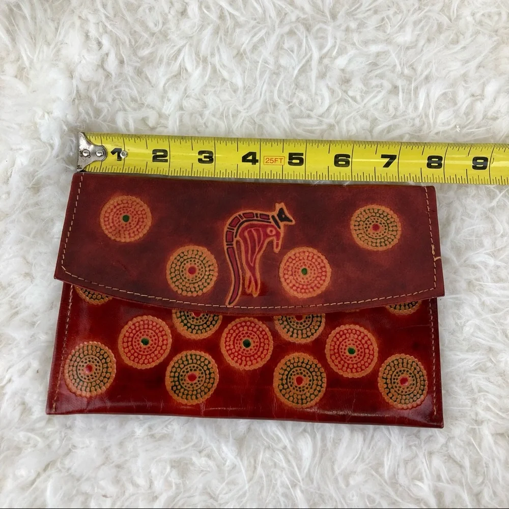 Hand Crafted Rustic Leather Wallet Embossed Kangaroo & Geo Print India
